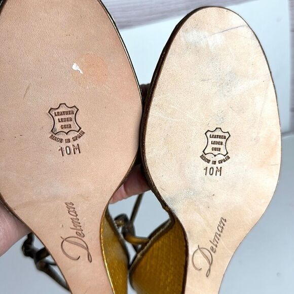 NWOB DELMAN Leather Strappy Wedge Gold Sandals Ankle Strap Made in Spain 40 US 9 - Picture 11 of 14